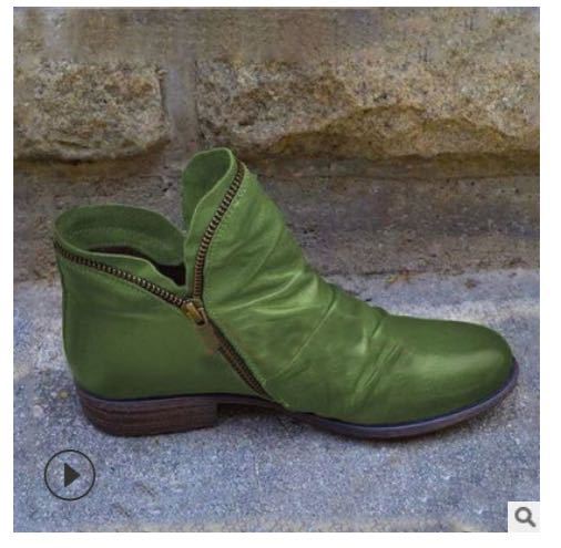 Women's Ankle-High Leather Boots with Vintage Heel