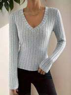 Women's V-Neck Longsleeve – Ribbed Texture