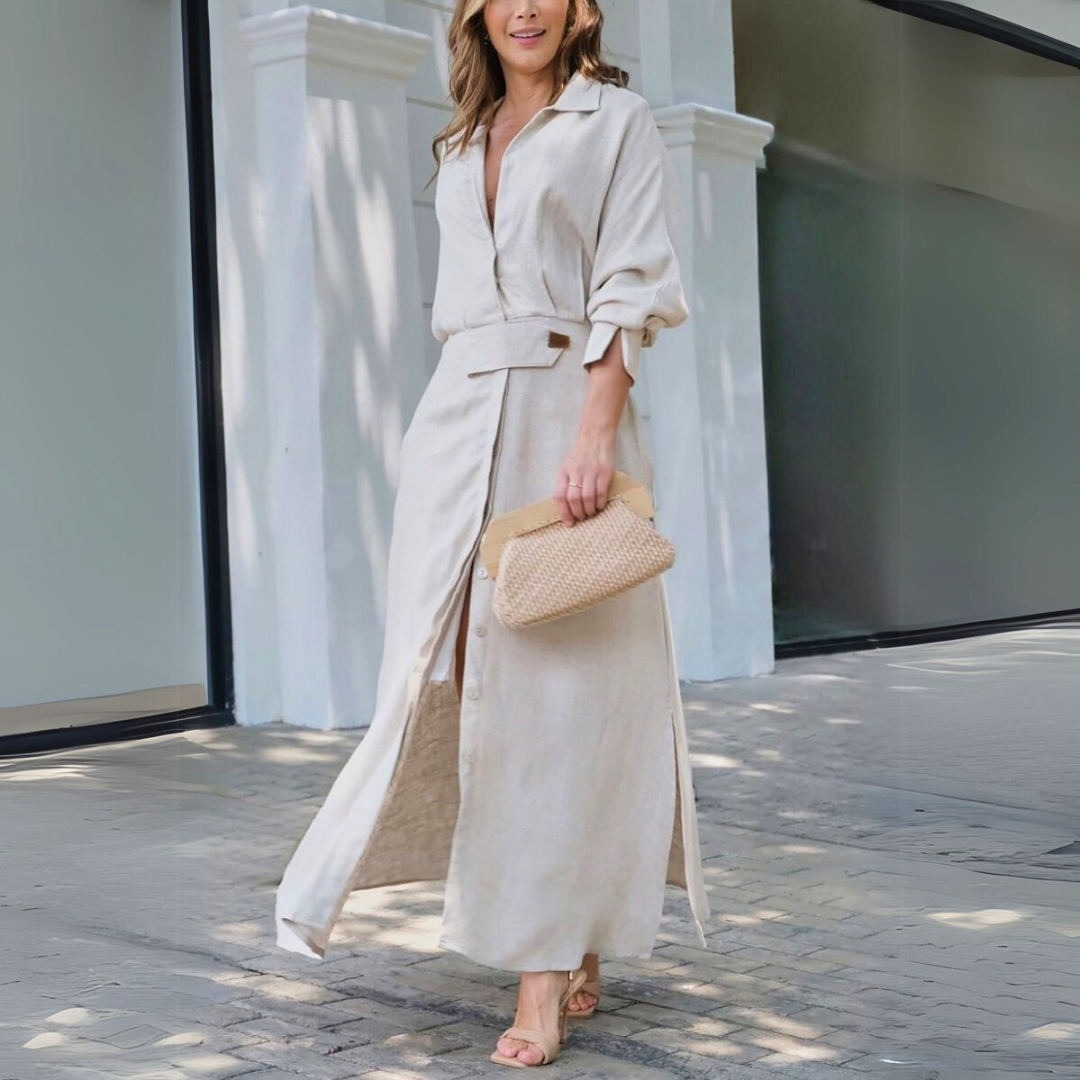 Jeanette | Elegant Autumn Maxi Dress With V-Neck