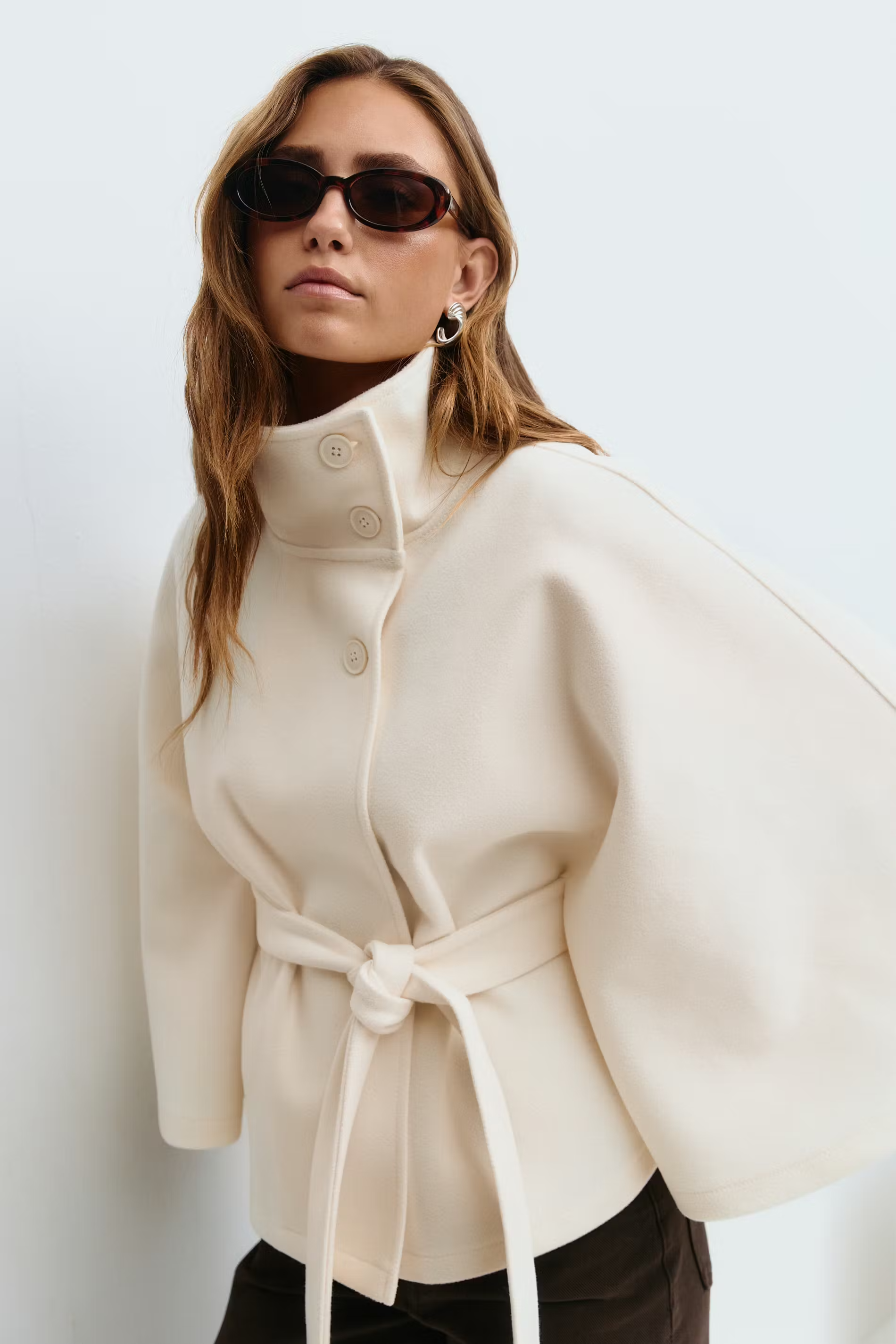 Loreza Women's Cape Coat – Belted High Collar