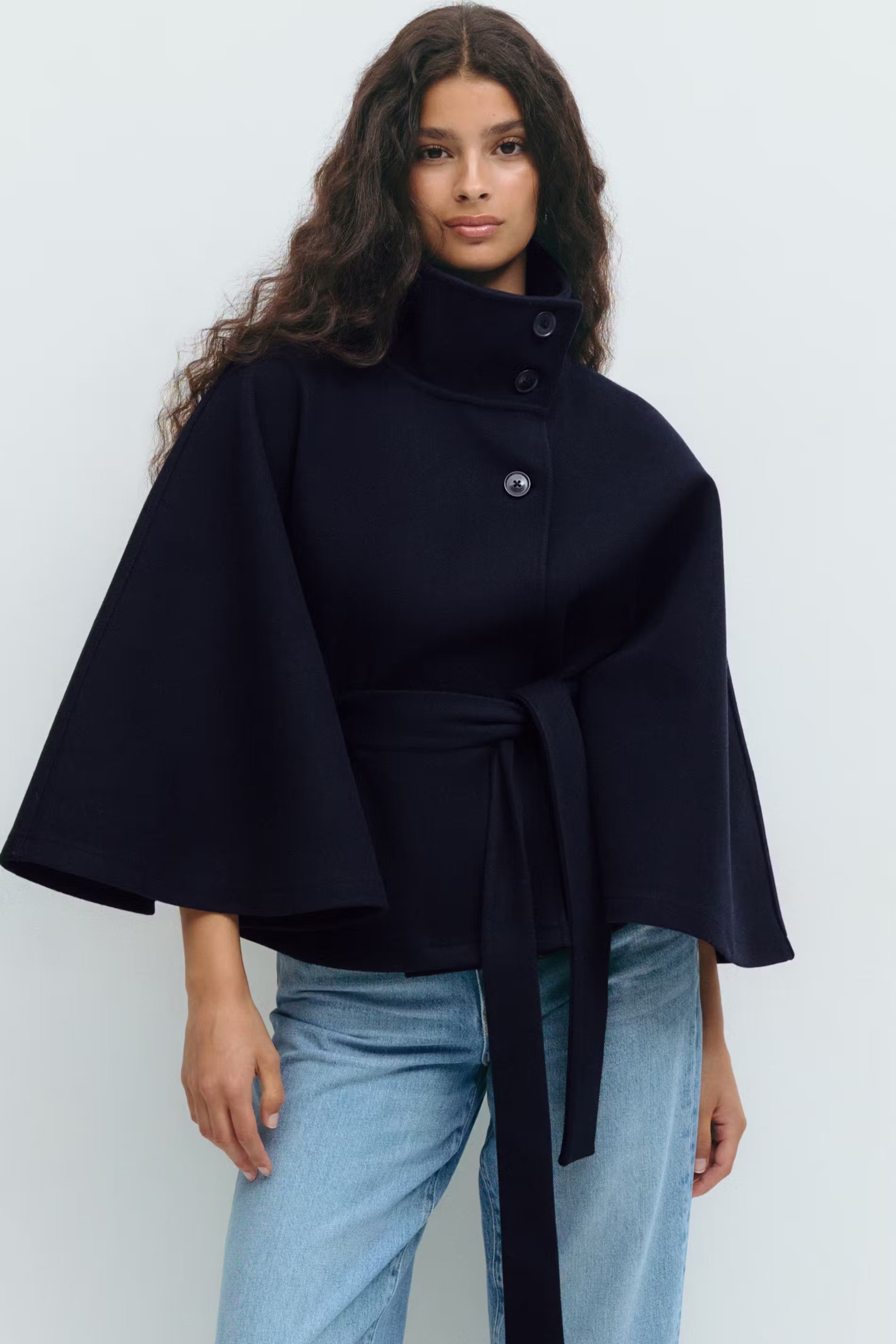 Loreza Women's Cape Coat – Belted High Collar