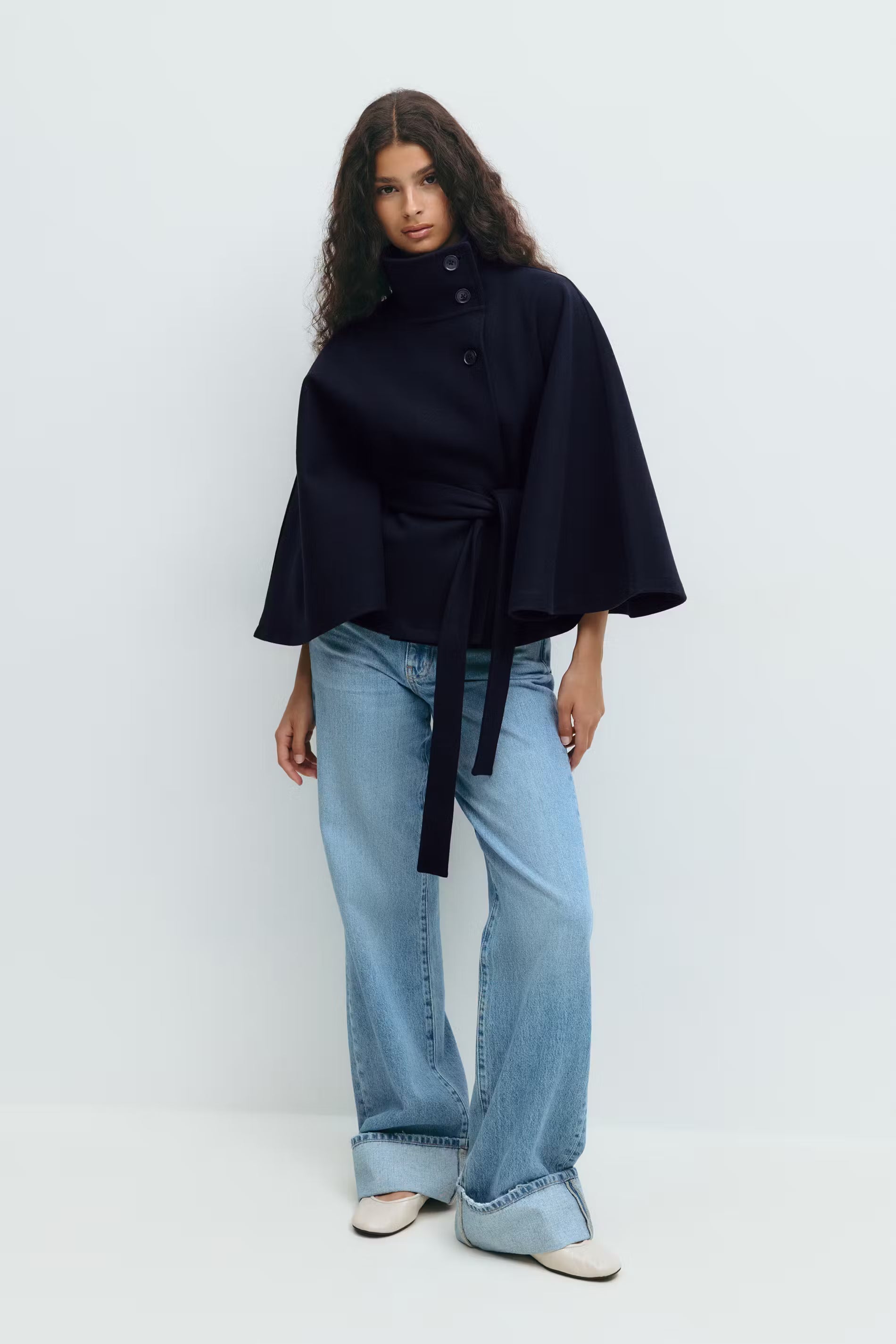 Loreza Women's Cape Coat – Belted High Collar