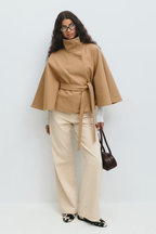 Loreza Women's Cape Coat – Belted High Collar