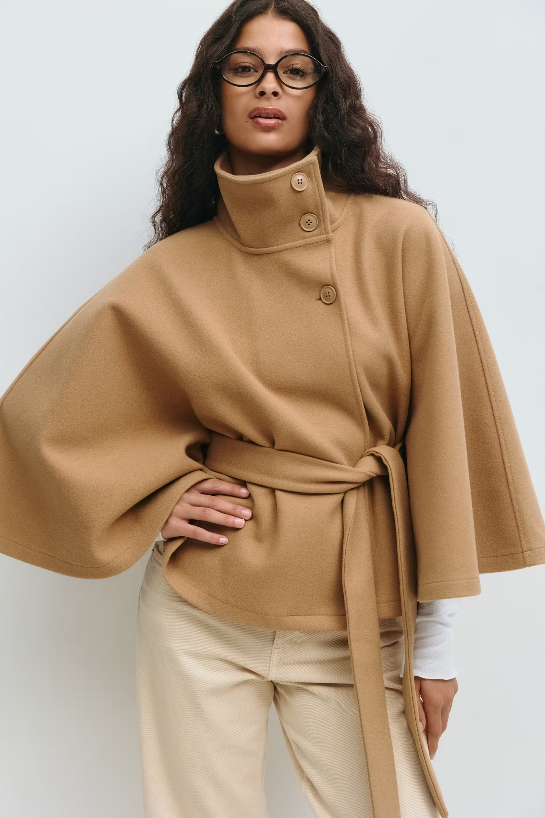 Loreza Women's Cape Coat – Belted High Collar