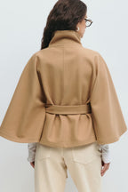 Loreza Women's Cape Coat – Belted High Collar