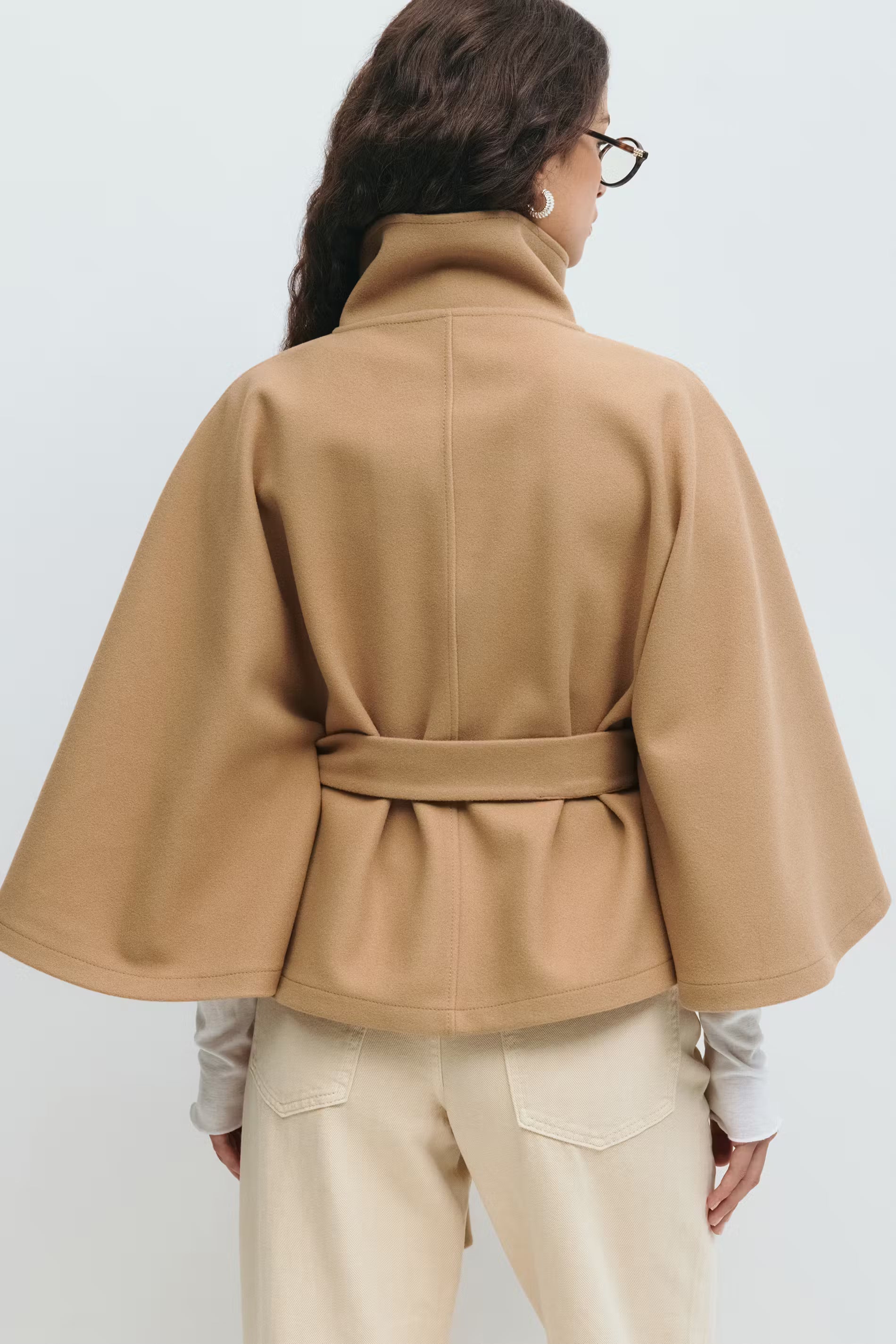 Loreza Women's Cape Coat – Belted High Collar