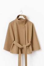 Loreza Women's Cape Coat – Belted High Collar