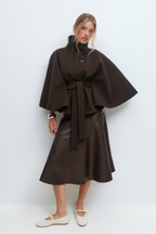 Loreza Women's Cape Coat – Belted High Collar