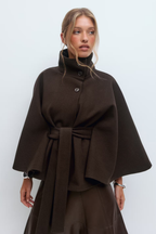 Loreza Women's Cape Coat – Belted High Collar