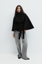 Loreza Women's Cape Coat – Belted High Collar
