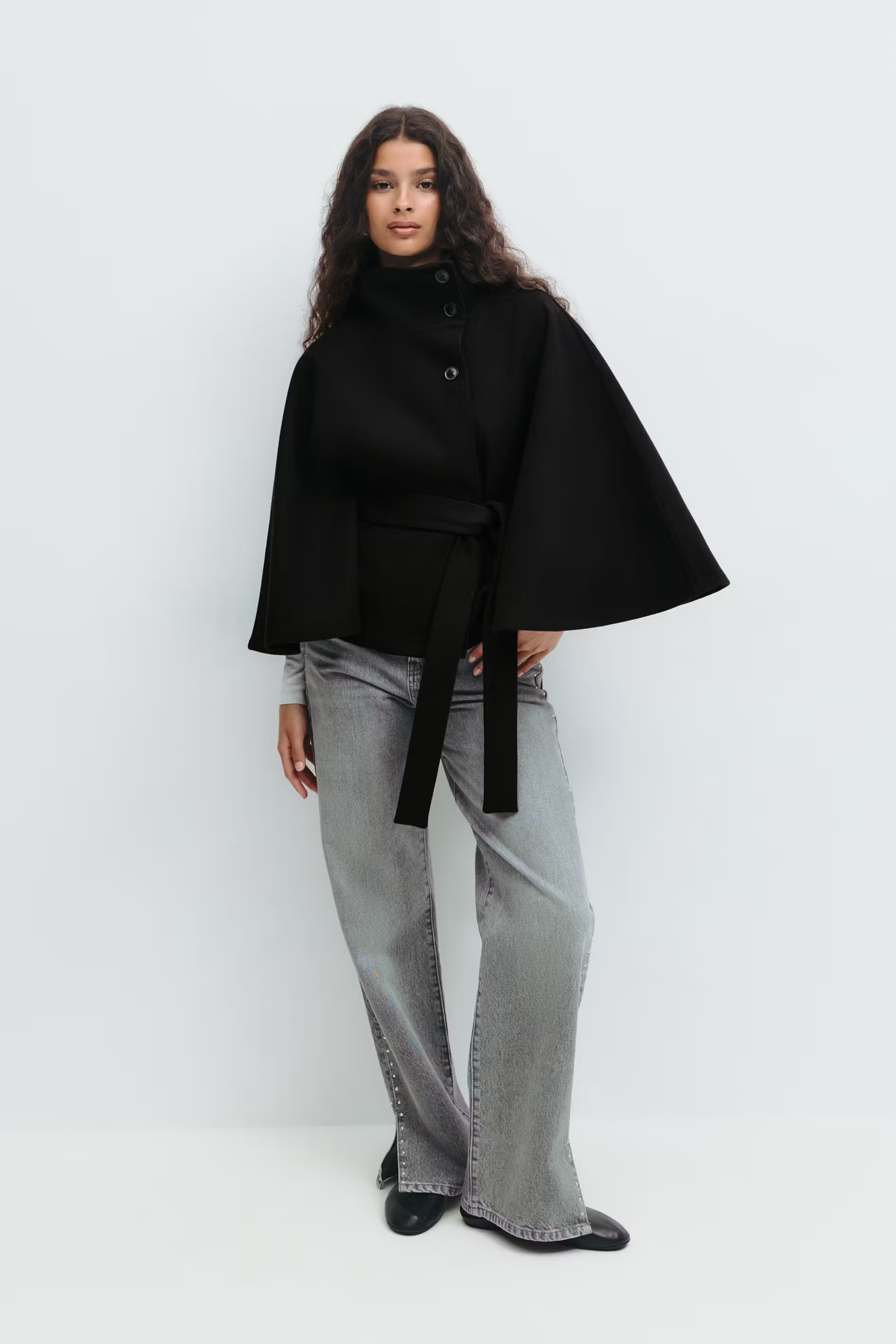 Loreza Women's Cape Coat – Belted High Collar