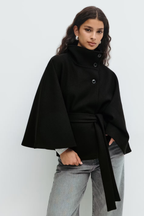 Loreza Women's Cape Coat – Belted High Collar
