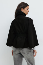 Loreza Women's Cape Coat – Belted High Collar