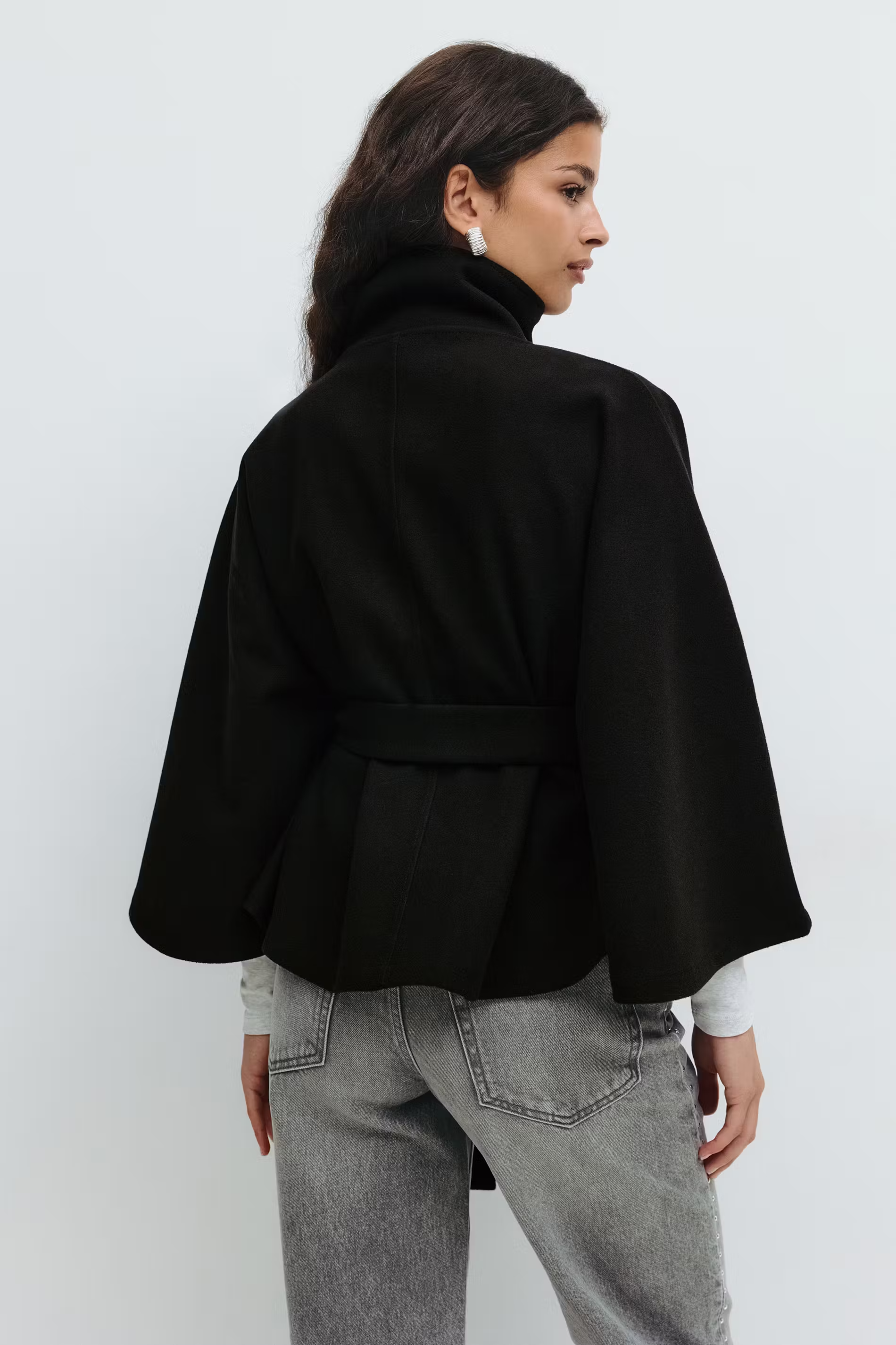 Loreza Women's Cape Coat – Belted High Collar