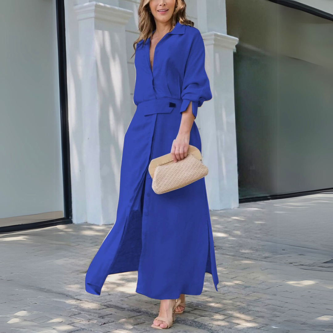 Jeanette | Elegant Autumn Maxi Dress With V-Neck