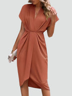 Women's Wrap Midi Dress - Surplice Neck Tie Waist Cocktail Style