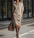 Women's Knit Winter Dress – Button Detail