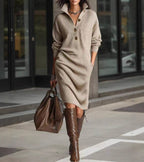 Women's Knit Winter Dress – Button Detail