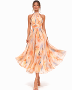 Aurora Watercolor Halter Maxi Dress - Flowing Silhouette
