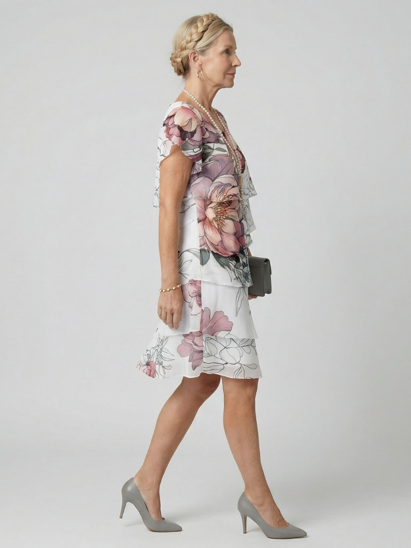 Women's Clean Floral Knee Length Dress - Timeless Tiered Silhouette