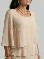 Women's Layered Flare Sleeve Knee Dress - Soft Flowing Fit