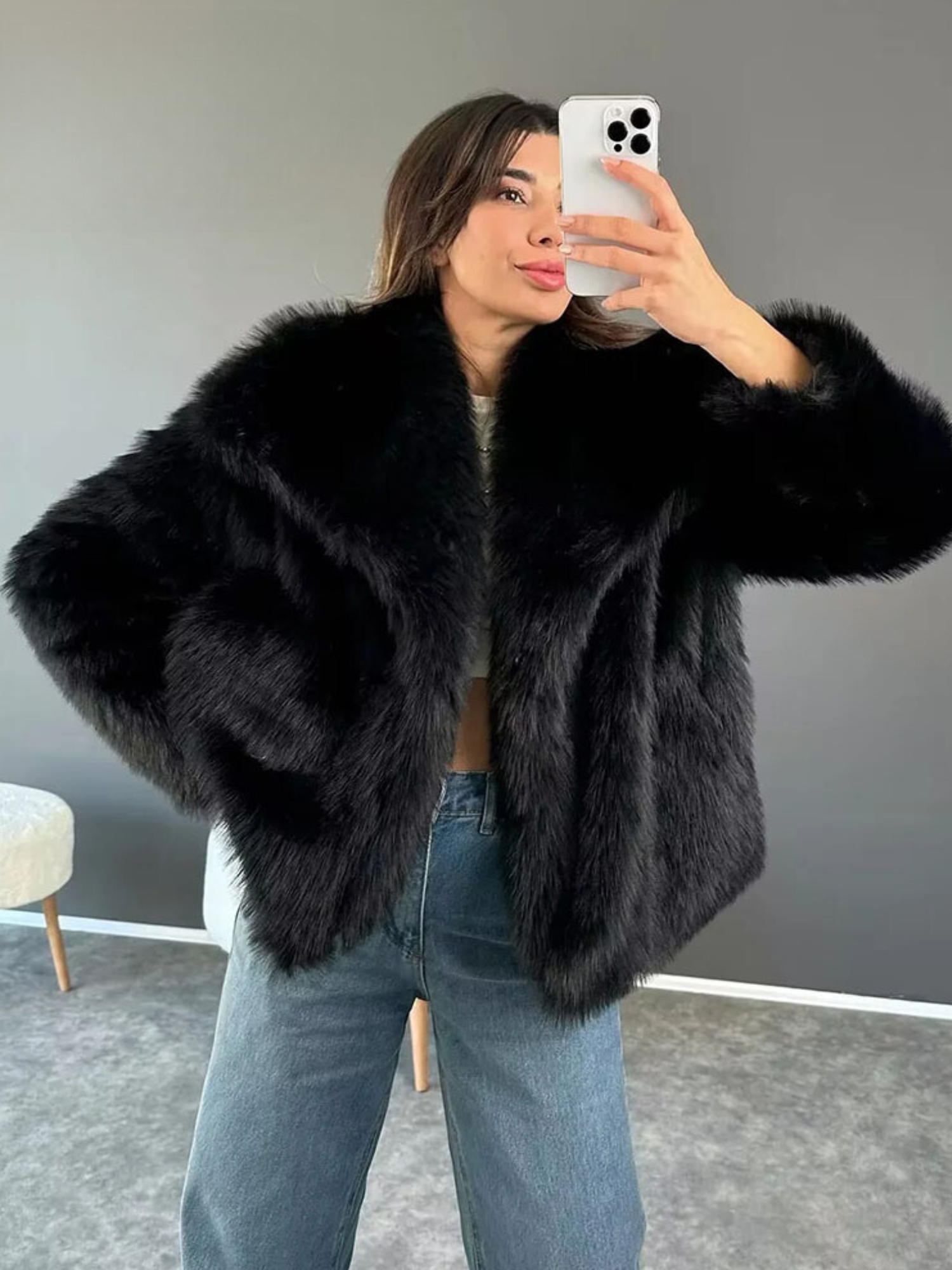 Charlotte Oversized Faux Fur Jacket – Wide Lapels
