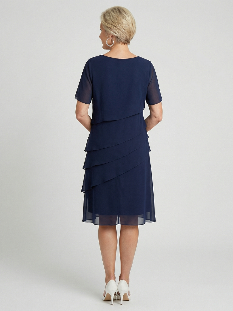 Women's Soft Contour Knee Length Dress - Layered Overlay Design