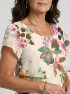 Women's Refined Floral Petal Knee Dress - Tiered Delicate Layers