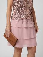 Women's Elegant Dusted Tier Knee Length Dress - Fine Scattered Print