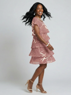 Women's Refined Abstract Knee Length Dress - Poised Tiered Silhouette