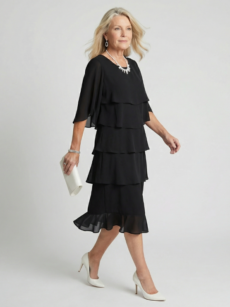 Women's Timeless Layered Tier Midi Dress - Smooth Flowing Fit