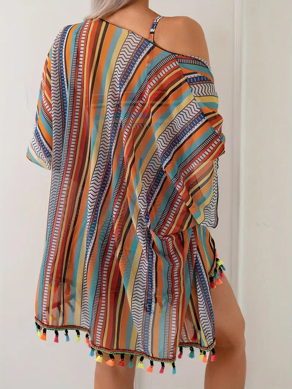 4-Piece Bikini Set - Cover-Up Shirt and Beach Shorts