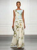 Women's Wedding Guest Maxi Dress – Boat Neck Print