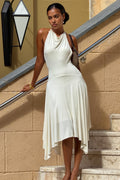Women's Halter A-Line Maxi Dress - Asymmetrical Flare & Low Waist