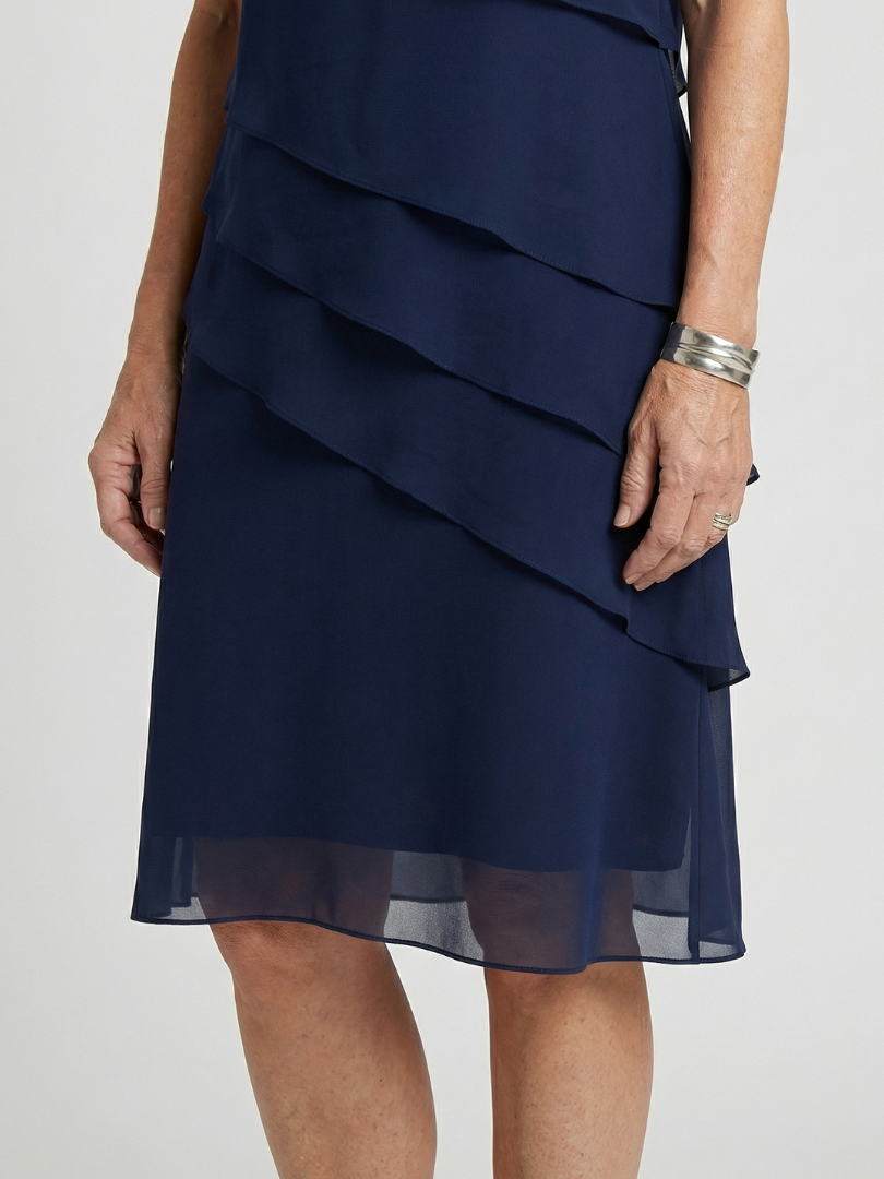 Women's Soft Contour Knee Length Dress - Layered Overlay Design