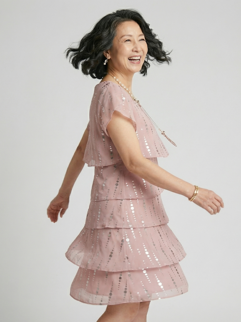 Women's Classic Polka Dot Knee Length Dress - Poised Tiered Design