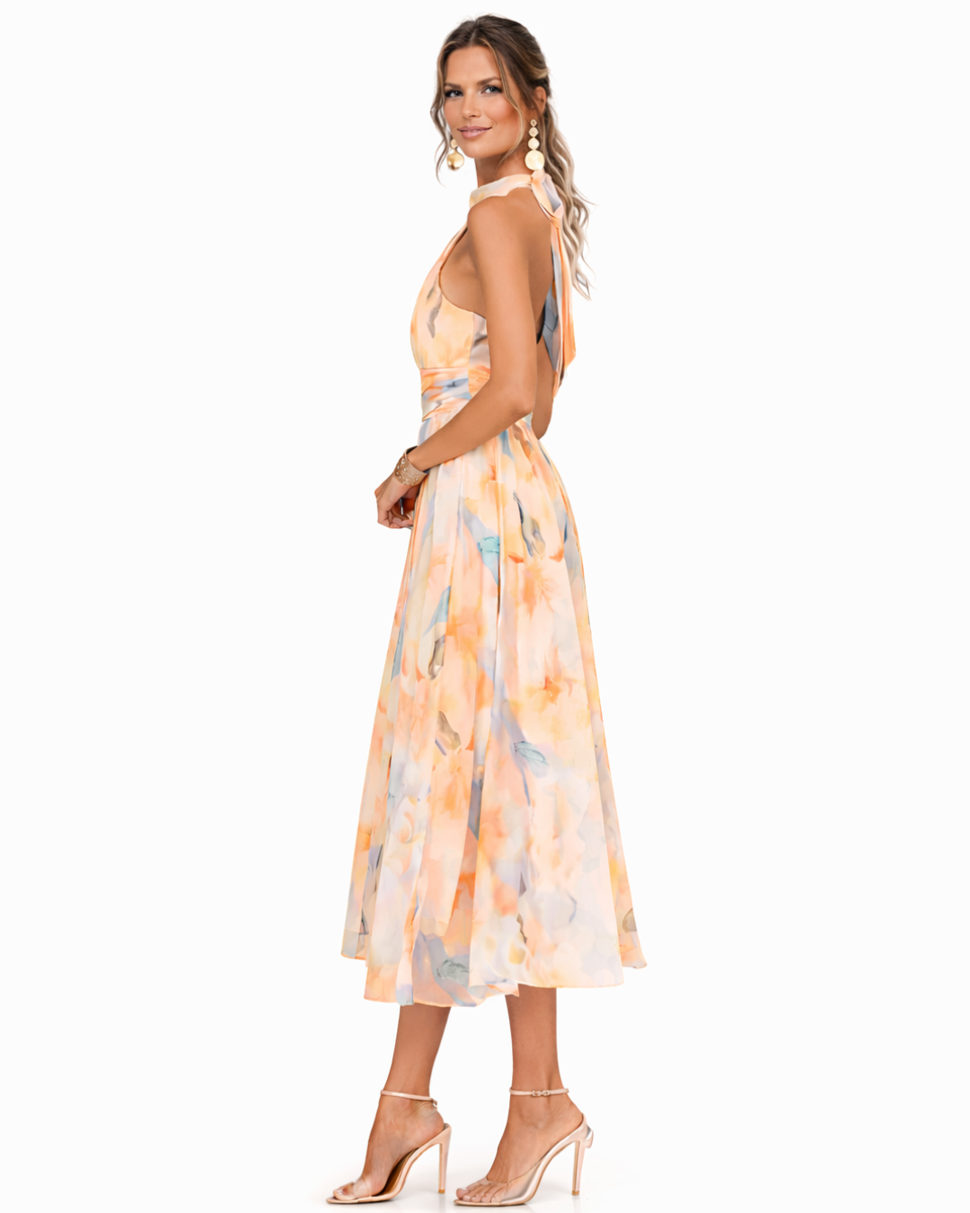 Aurora Watercolor Halter Maxi Dress - Flowing Silhouette