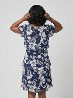 Women's Subtle Floral Knee Length Dress - Tiered Relaxed Silhouette