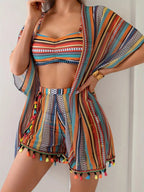 4-Piece Bikini Set - Cover-Up Shirt and Beach Shorts