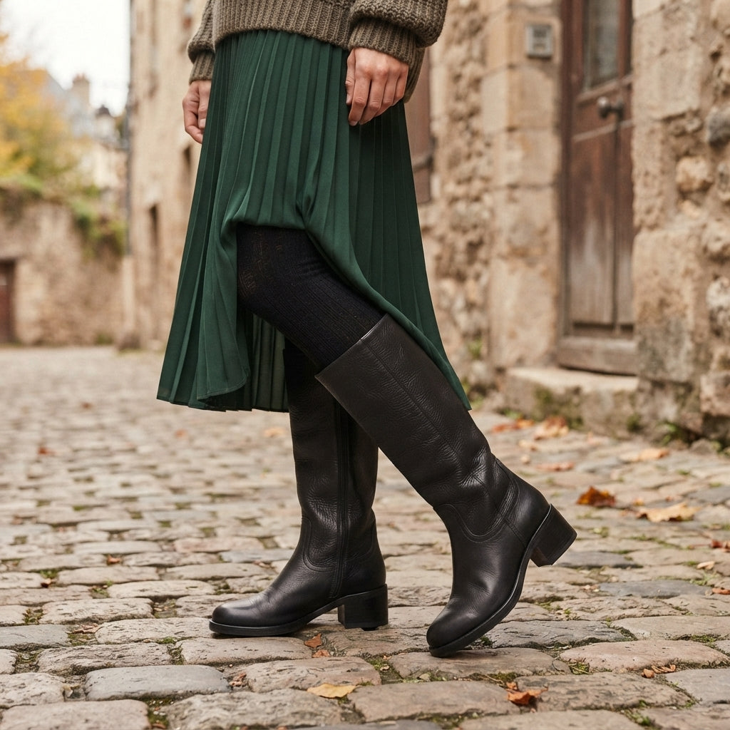 Women's Chic Knee High Boots – Leather Upper