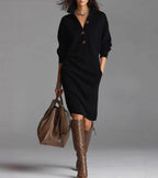 Women's Knit Winter Dress – Button Detail