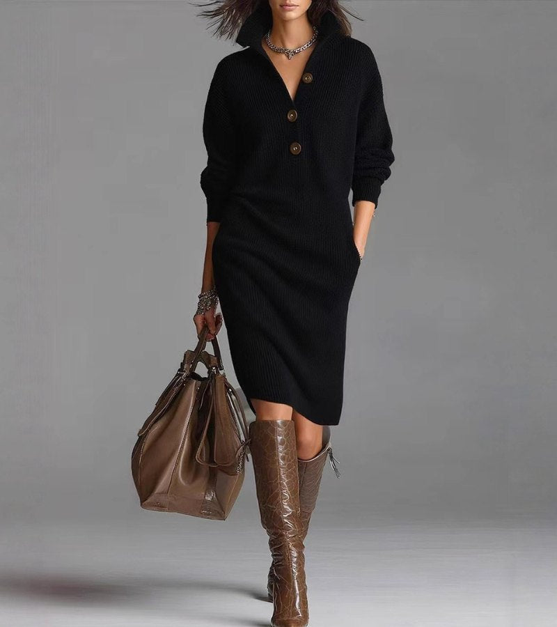 Women's Knit Winter Dress – Button Detail
