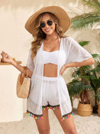 4-Piece Bikini Set - Cover-Up Shirt and Beach Shorts