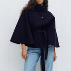 Women's High Collar Cape Coat – Adjustable Belt