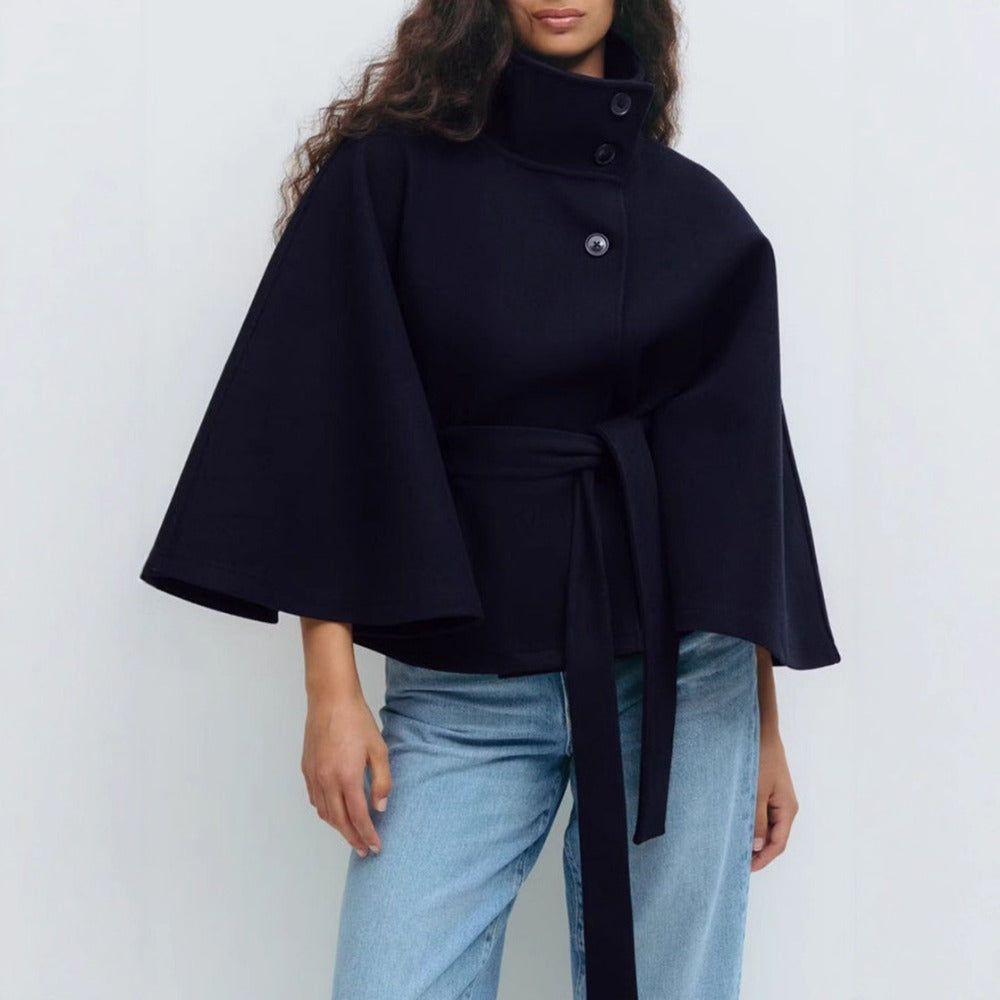 Women's High Collar Cape Coat – Adjustable Belt