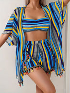 4-Piece Bikini Set - Cover-Up Shirt and Beach Shorts