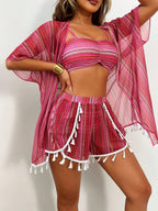 4-Piece Bikini Set - Cover-Up Shirt and Beach Shorts