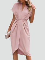 Women's Wrap Midi Dress - Surplice Neck Tie Waist Cocktail Style