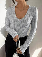 Women's V-Neck Longsleeve – Ribbed Texture