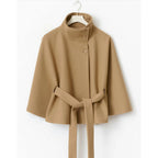 Women's High Collar Cape Coat – Adjustable Belt